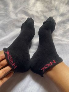 Black Ankle Socks with Pink Logo