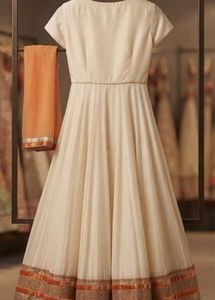 Elegant Cream &amp; Orange Anarkali Gown