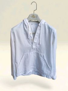 Zara White Linen Blend Hoodie