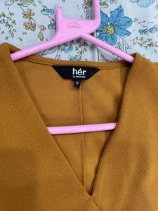 Mustard Yellow Wrap Dress with Ruffle Detail