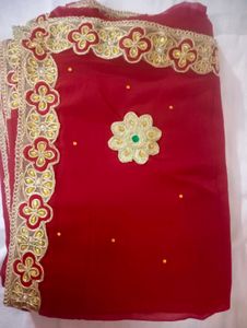 Red Saree with Golden Border