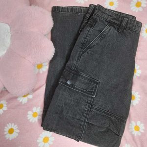 Charcoal Denim Cargo Jeans.