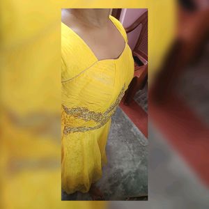 WOMEN'S BEAUTIFUL MAXI DRESH,PARTY,HALDI(MUSTARD)