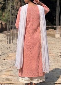 Peach Chikankari Kurta Set