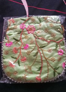 Embroidered Potli Bag with Pearl Handle