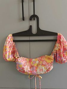 Groovy Floral Puff Sleeve Tube Top