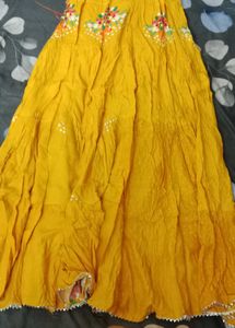Yellow Embroidered Tiered Skirt