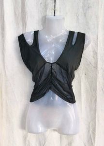 Chic Black Ruched Mesh Tank Top