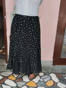 Floral Net High-Waisted Maxi Skirt (Waist 28")