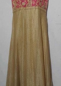 Elegant Pink &amp; Gold Anarkali Gown