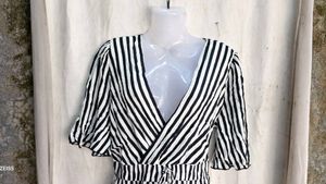 Striped V-Neck Wrap Dress