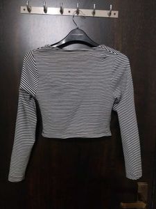 Striped scoop neck ribbed top