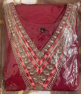 Red Embroidery Kurta Set With Dupatta