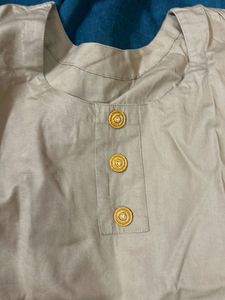 Elegant Taupe Kurta with Gold Buttons