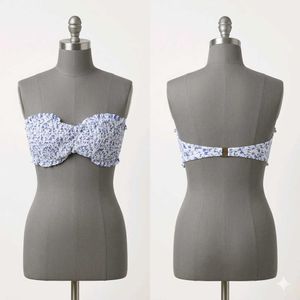 Blue Floral Smocked Bandeau Bikini Top