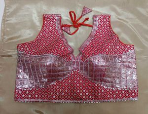 Red & Silver Embellished Blouse