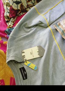 Grey Crewneck Sweatshirt with Yellow Stitching