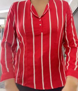 Red &amp; White Striped Button-Up Top