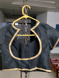 Black &amp; Gold Trim Blouse 1taim Wear Marjin Availab