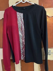 Chic Sequin Panel Long Sleeve Top