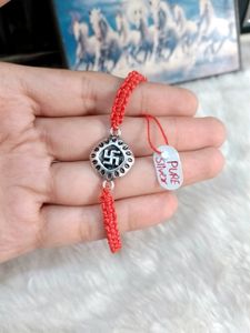 Pure Silver Rakhi Swastik Rakhi Red (1pec)