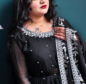 Black Gown With Dupatta And Pant