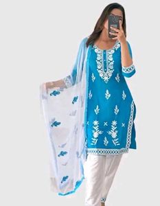 Teal Embroidered Kurti Set