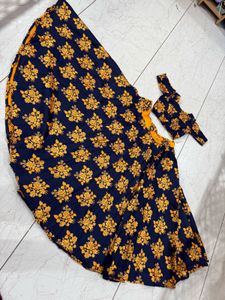 Navy Blue Floral Lehenga full flair