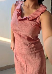 Ruffled Neck Pink Dress