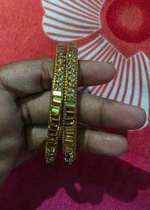 Elegant Gold Bangles with Rhinestones