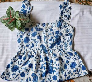 Blue Floral Peplum Top