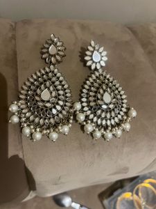 Stunning Mirror &amp; Pearl Dangler Earrings