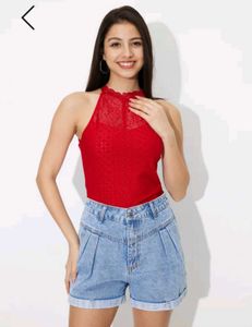 Red Lace Halter Top