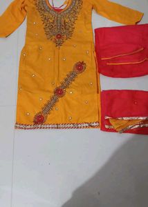Yellow Kurta Set with Red Dupatta