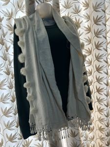 Elegant White Scarf with Pom Poms