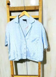 Light Blue Textured Button-Up Top Size-40