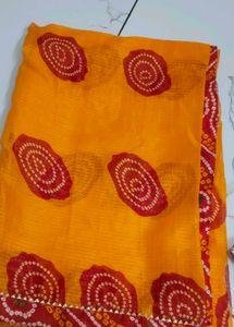 Yellow Bandhani saree