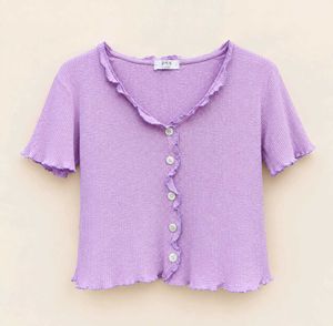 Cute Purple Ruffle Trim Top
