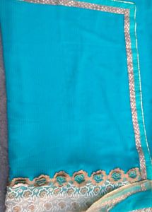 Beautiful Teal Saree with Embellishments combe pac