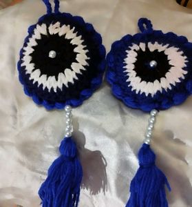 Crocheted Evil Eye for Home Decor or Car Dashboard