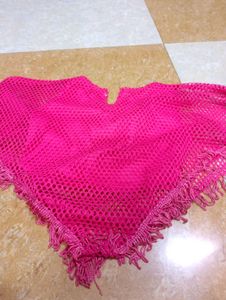 Vibrant Pink Crochet Poncho Scarf