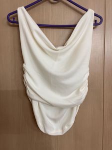 Cream Cowl Neck Ruched Top