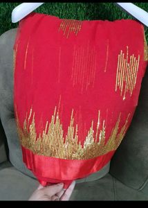 Red Saree with Gold Embellishments