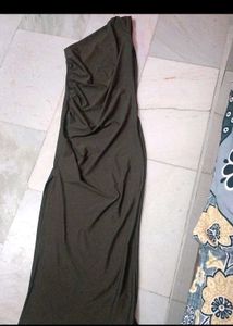 Chic One-Shoulder Ruched Maxi Dress brown