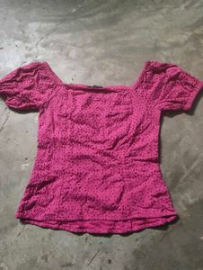 Chic Pink Eyelet Square Neck Top