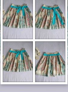 Boho Paisley Print Midi Skirt with Teal Ribbon🪻