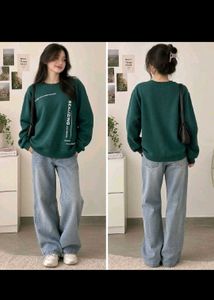 Green Graphic Sweatshirt & Wide Leg Jeans