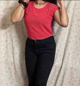 Chic Studded Coral Top for Women