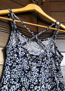 Ginger Blue Floral Print Cross Back Midi Dress