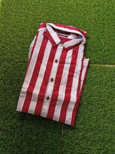 JOHN PLAYERS Red &amp; White Striped Cotton Shir
